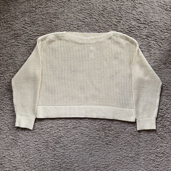 Old Navy Sweaters - Old Navy Women Sweater PM Beige Boat-Neck Open-Stitch Long Sleeve #664082 NWT